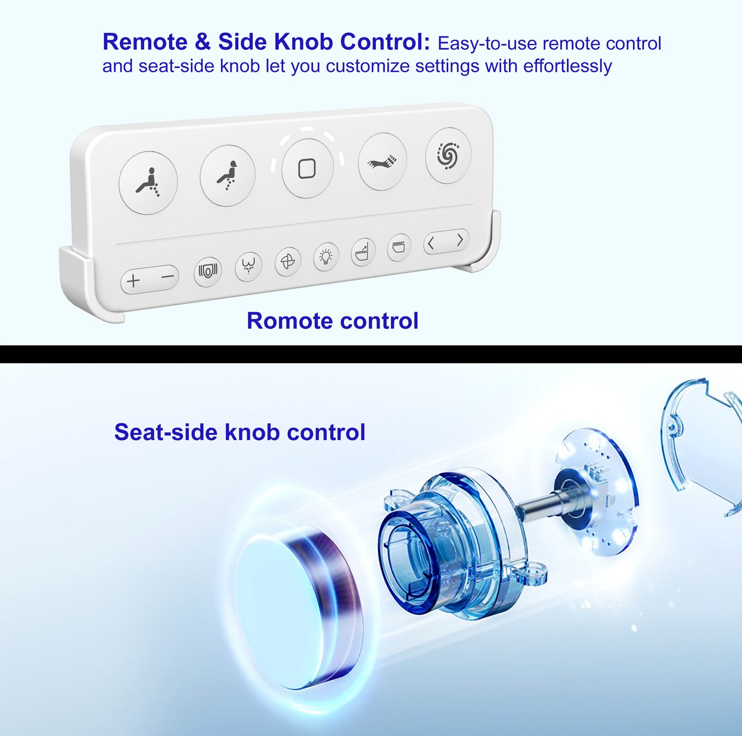 Remote control and seat-side knob control for customizable settings