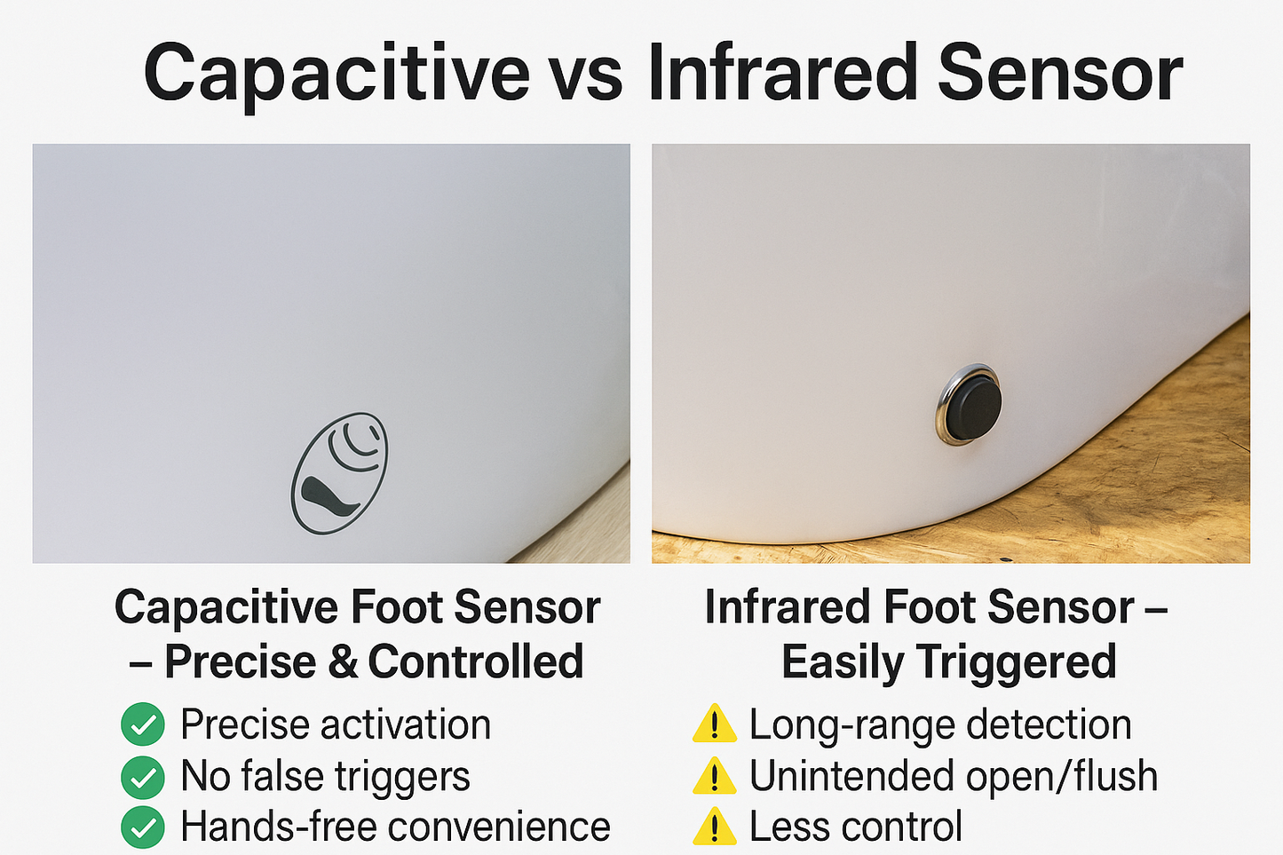 Comparison chart of capacitive and infrared foot sensors with features listed.