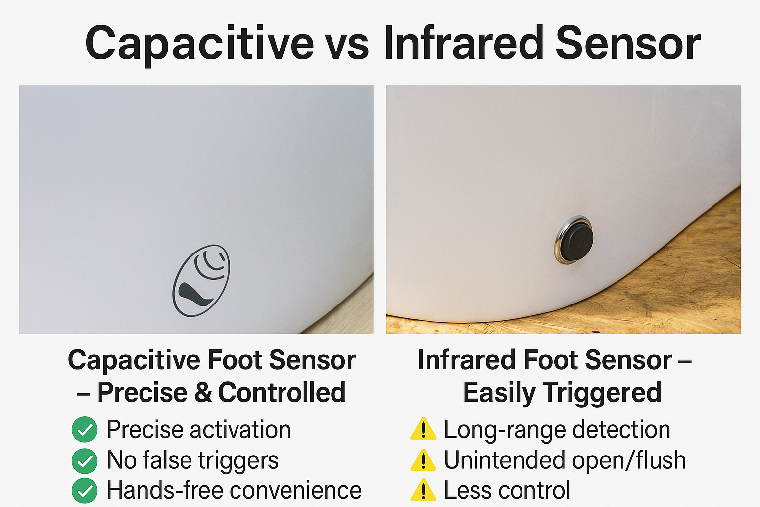 Comparison chart of capacitive and infrared foot sensors with features listed.